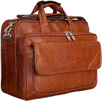 Leather World Synthetic Leather Briefcase 15.6 Inch Tan Laptop Expandable Messenger Shoulder Office Bag with Strap for Men and Women