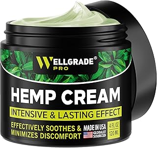 WELLGRADE PRO Hemp Cream - Made in USA - Natural Hemp Extract Cream - for Discomfort in Knees, Joints and Lower Back - Hemp Oil Extract Cream with Arnica, MSM & Menthol, 4 Fl Oz (Pack of 1)