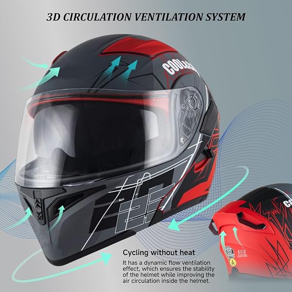 Bluetooth Modular Motorbike Helmet ECE Flip-Up Dual Visor Built-in Speakers