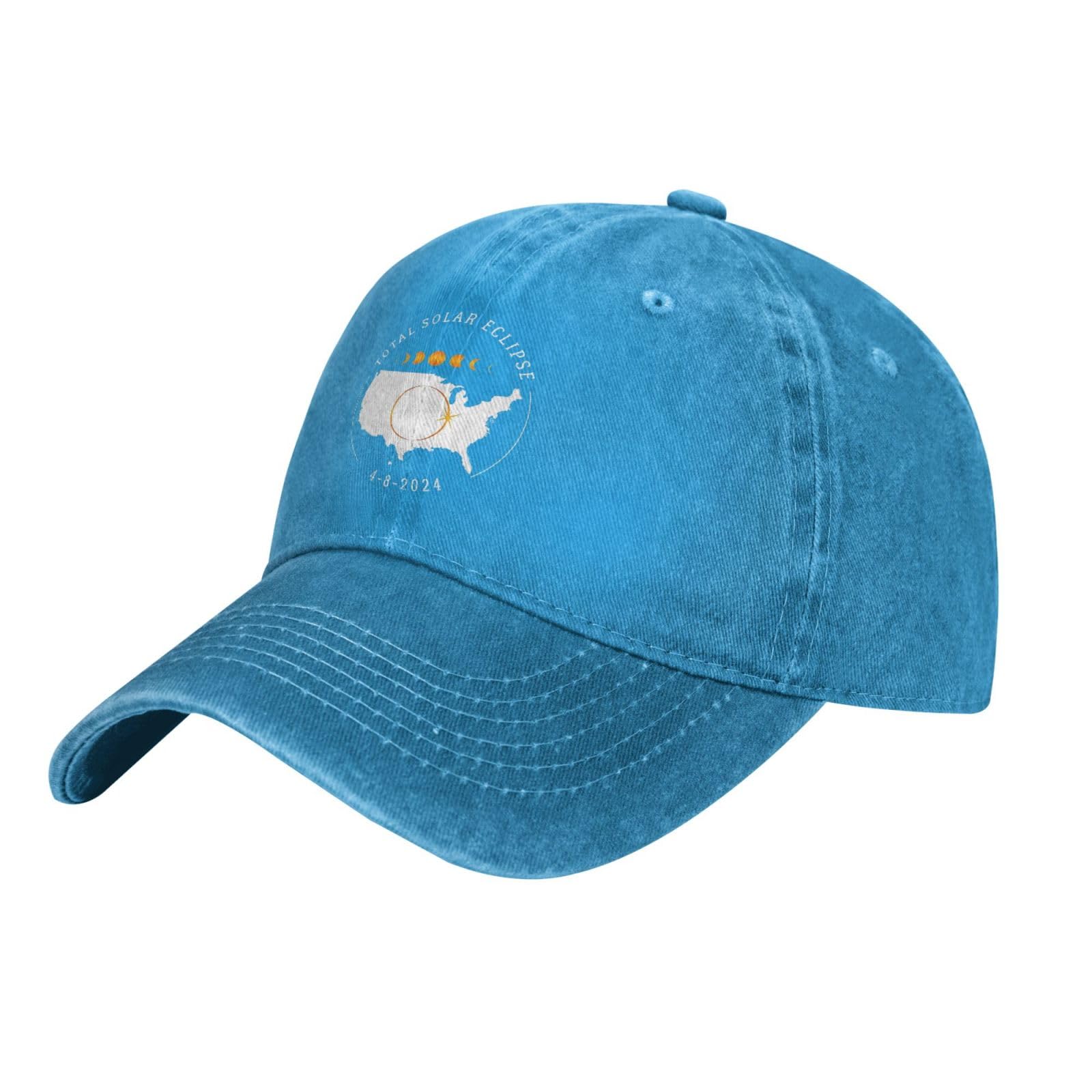 Funny Hats for Men Gym Hat for Women Gym Hats Breathable Total Solar Eclipse April 8 2024 Funny Cap Blue