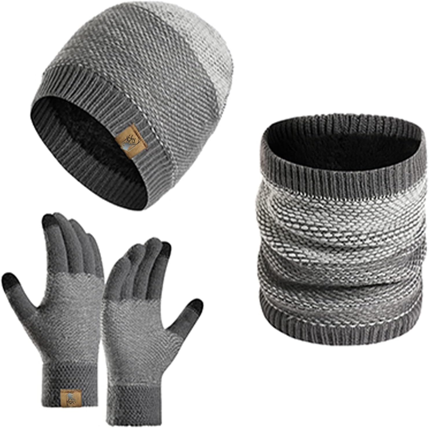 Winter Beanie Hats for Men Touchscreen Gloves Neck Warmer Scarf Set with Skull Caps for Men 3pcs/Set