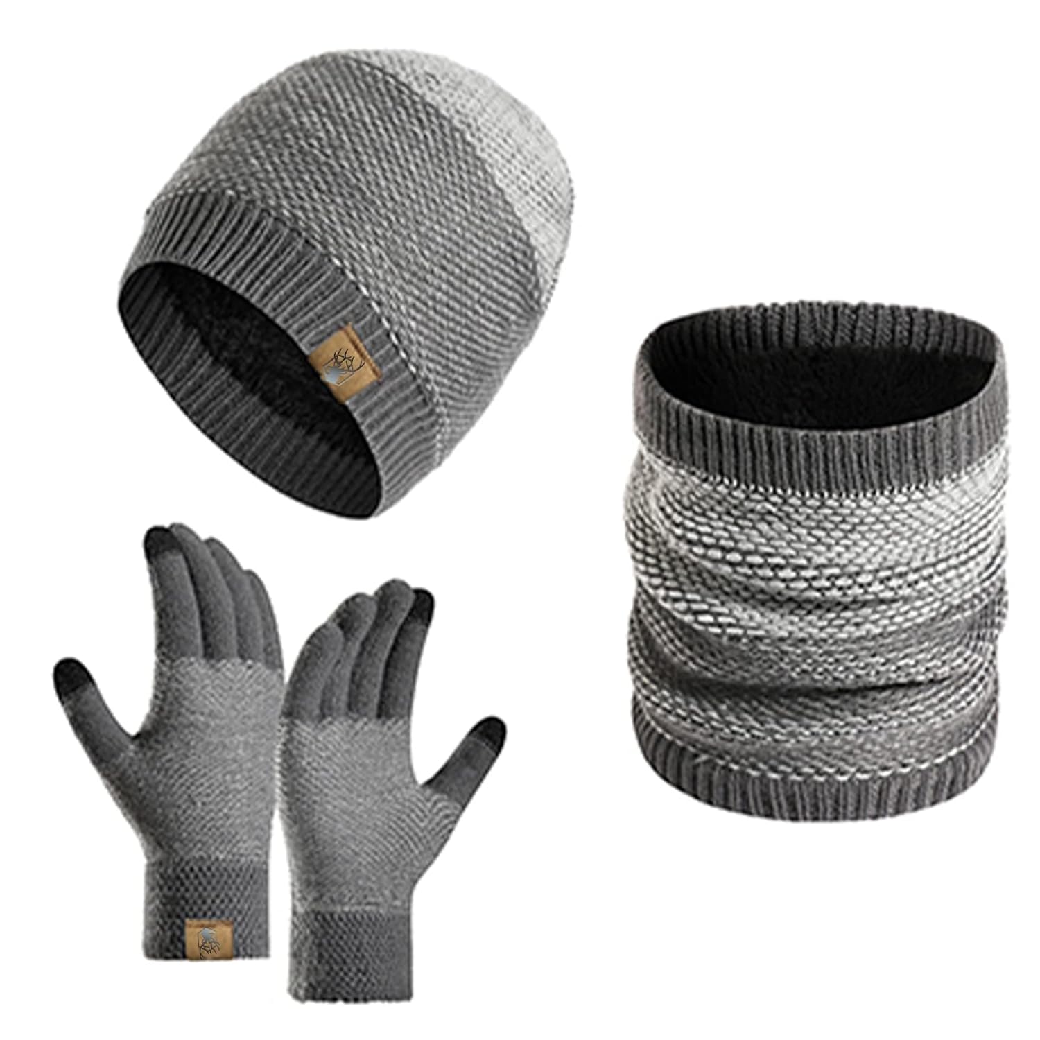 Winter Beanie Hats for Men Touchscreen Gloves Neck Warmer Scarf Set with Skull Caps for Men 3pcs Set