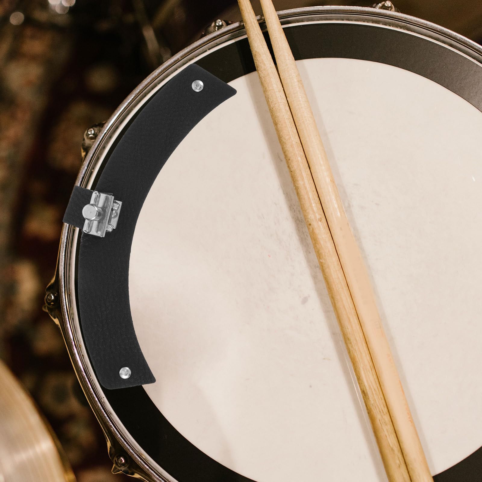 Amortisseur de Tambour en Cuir Noir Contrôle de Tonalité, Facile à Installer, Accessoire pour Batterie Acoustique et Percussion
