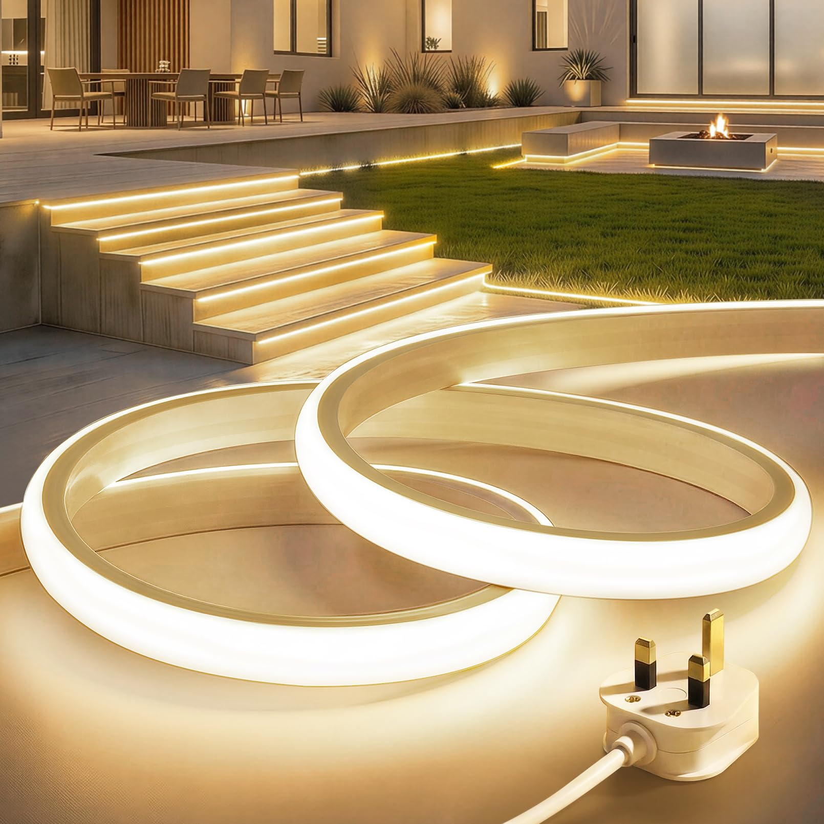 Lamomo COB LED Strip Light 20M, Outdoor Waterproof Natural White Neon Rope