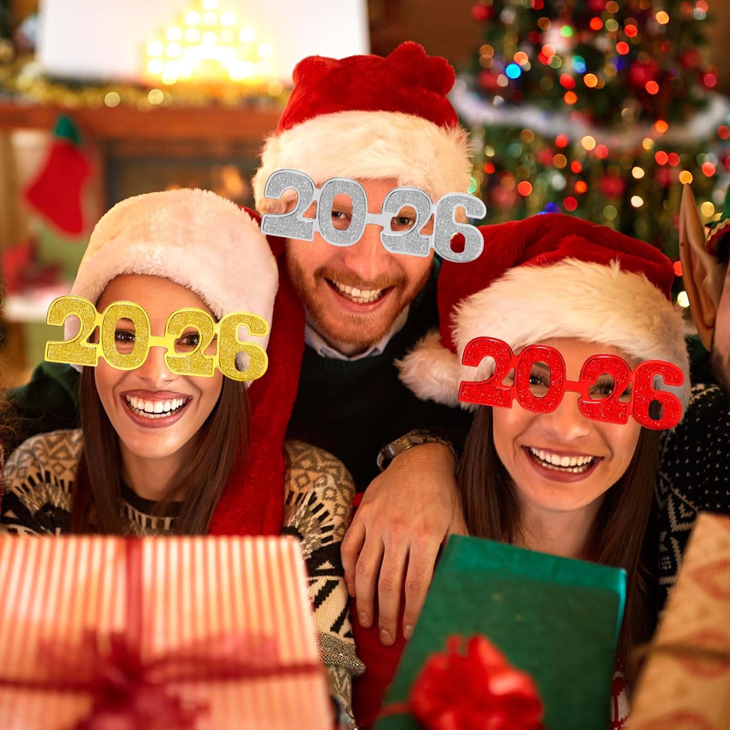 Kanayu 6 Pairs 2026 Glitter New Year Eve Glasses 2026 Number Eyeglasses Props Sunglasses for Party Supplies(Colorful Colors)