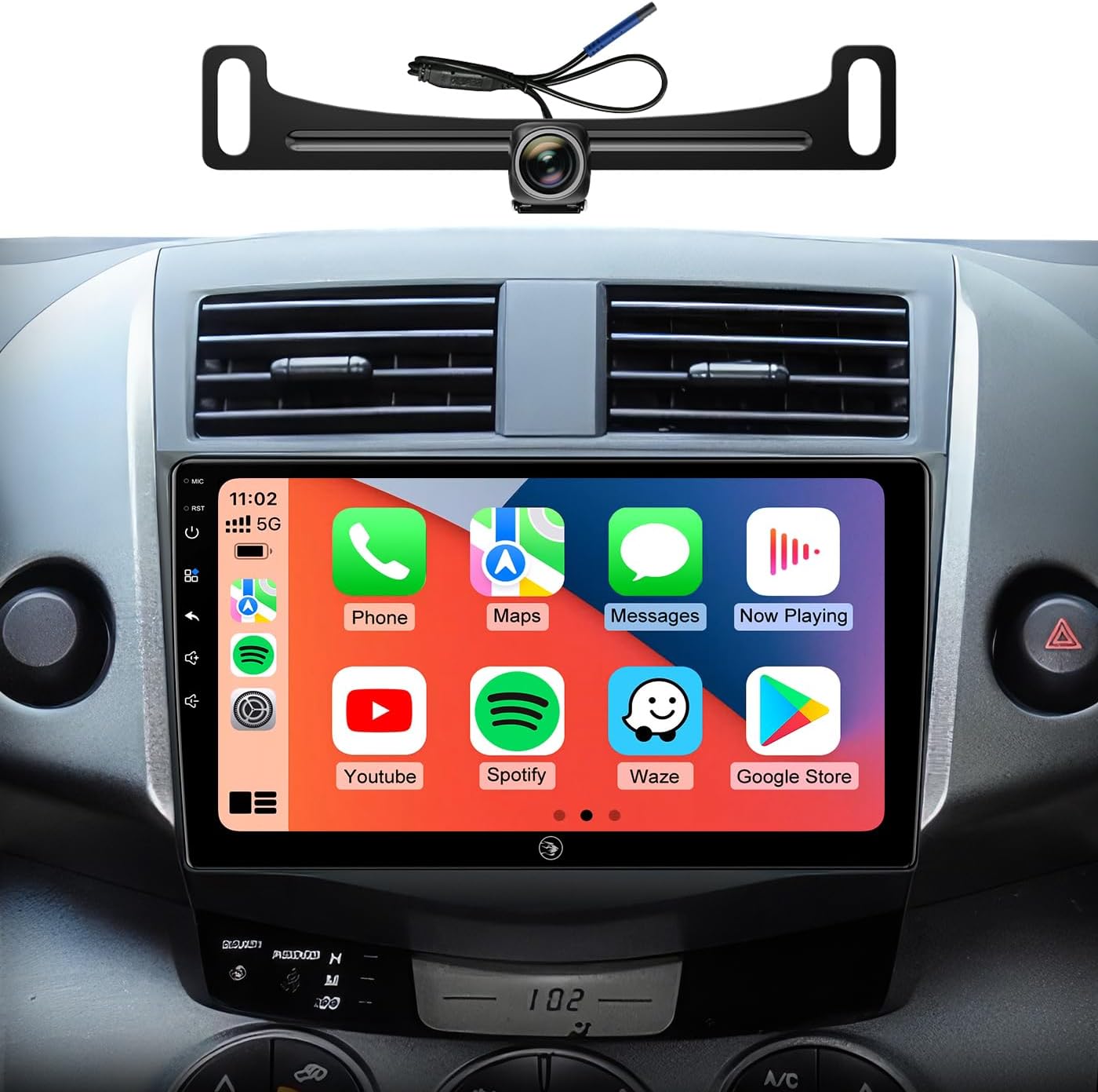 5G WiFi Android Car Stereo Radio for Toyota RAV4 2006 2007 2008 2009 2010 2011 with Wireless Carplay Android Auto 9 inch Touch Screen Radio with Bluetooth/GPS FM/SWC 1080P Backup Camera