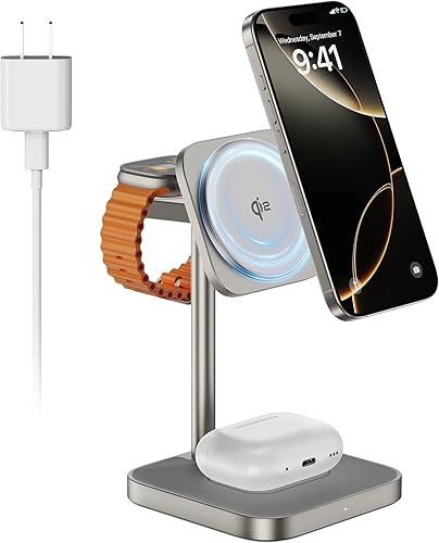 Certificado Qi2 Estación de carga LULULOOK 3 en 1 con MagSafe, cargador inalámbrico QI2 de 15 W, cargador magnético para iPhone 171615141312, disponible en Yaxa Costa Rica