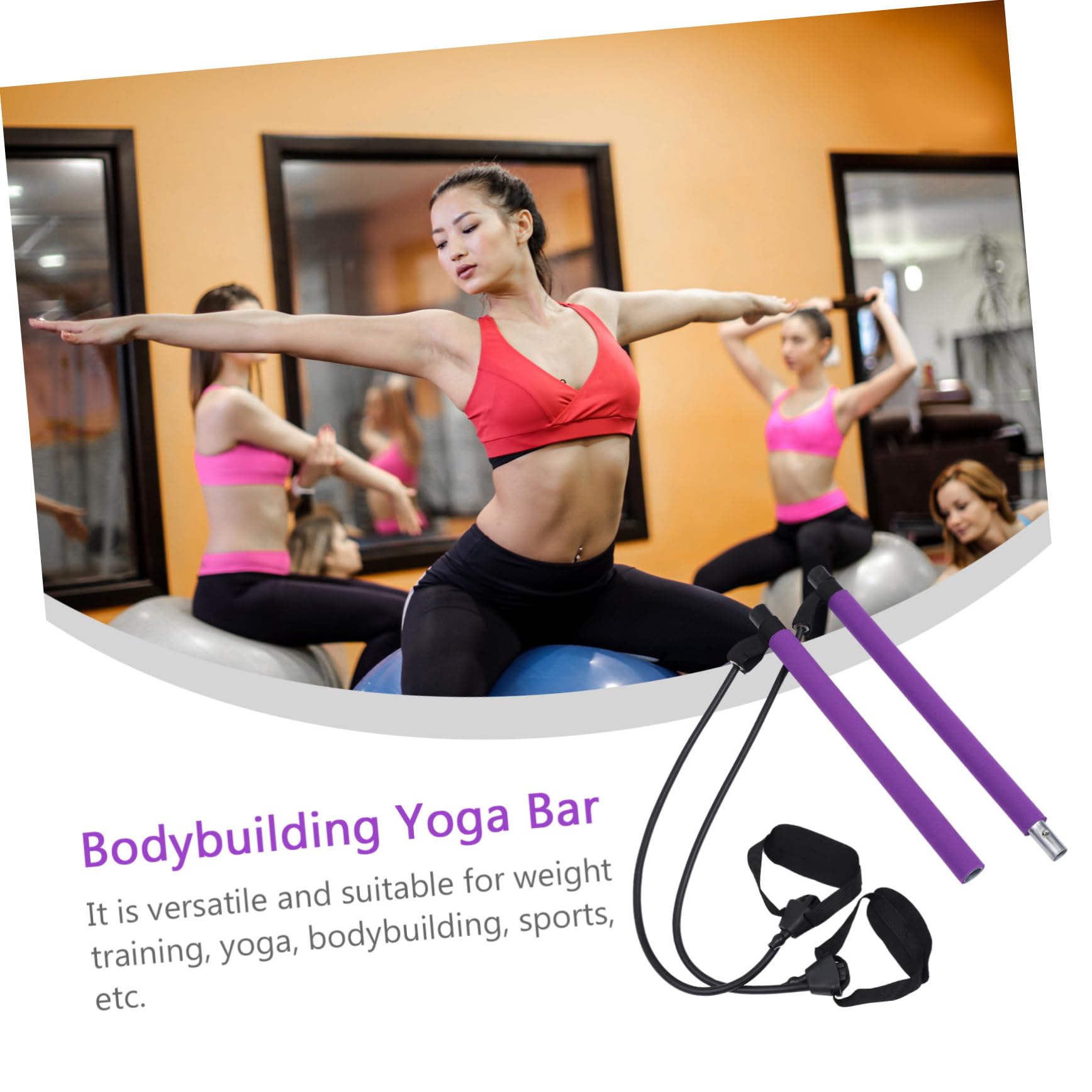 DECOMELODY Adjustable Resistance Pilates Bar with Bands Lightweight Fitness Stick for Home Workouts for Body Shaping and Full Body Exercise Purple