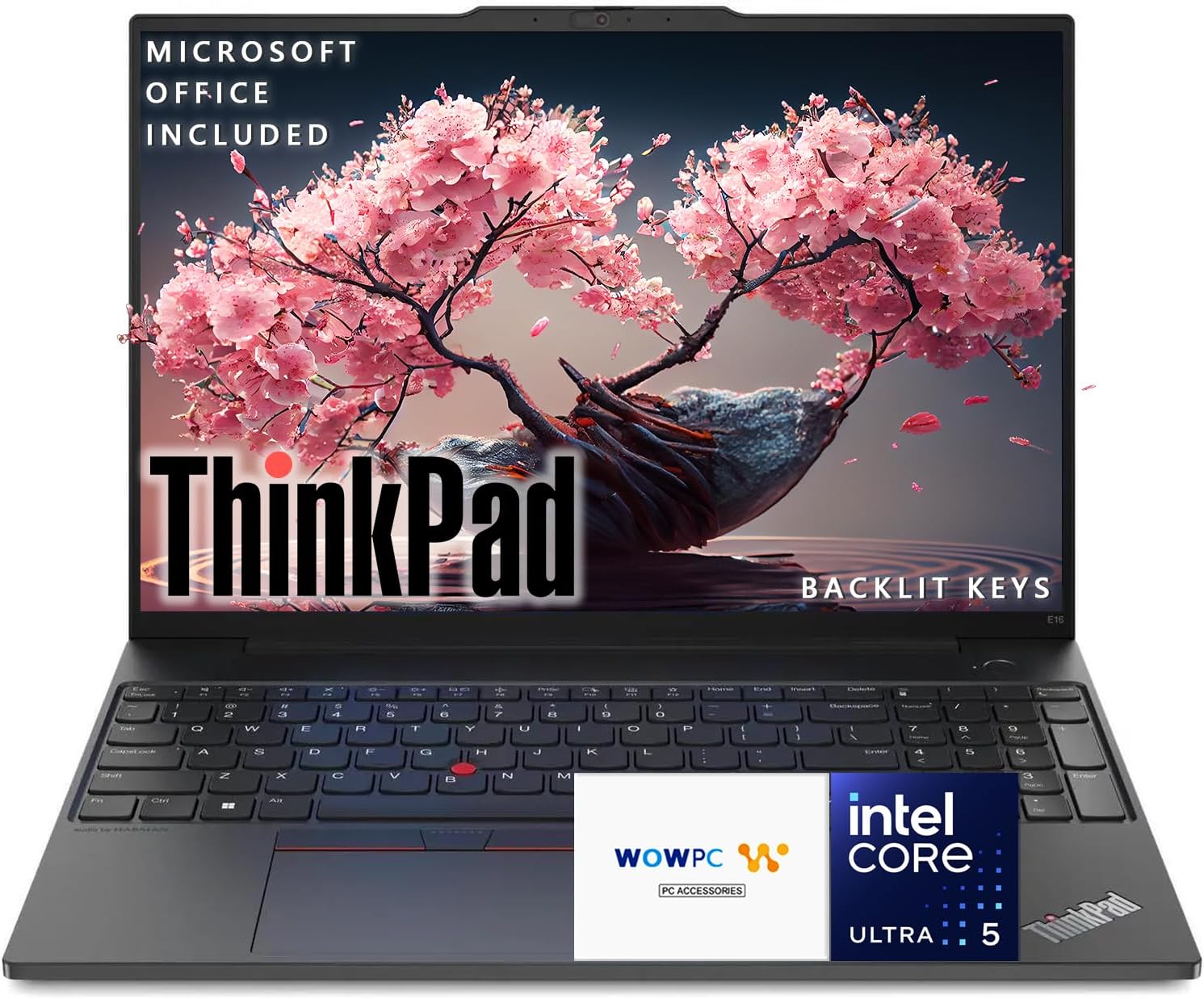 Lenovo ThinkPad E16 16" AI Business Laptop with Microsoft Office, 16GB DDR5 RAM, 1TB SSD, Intel Core Ultra 5 125U (Beats i7-1355U), Fingerprint Reader, Backlit Keyboard, Windows 11 Pro, WOWPC USB