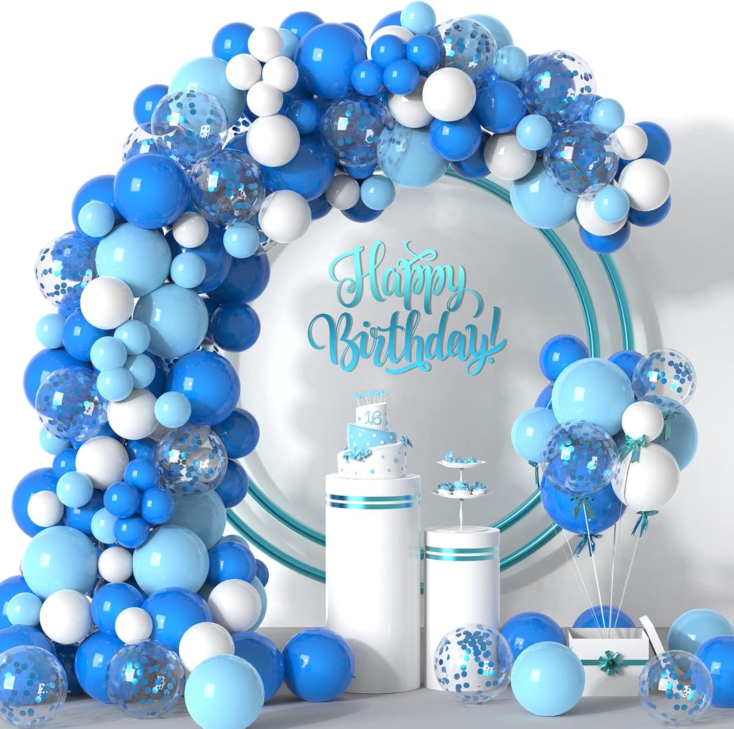 SCRIBBEO Blue Balloons Garland Arch Kit, 100pcs Royal Blue Baby Blue White and Blue Confetti Party Balloons for Baby Shower Wedding Birthday Graduation Party Decorations (Blue White Garland)