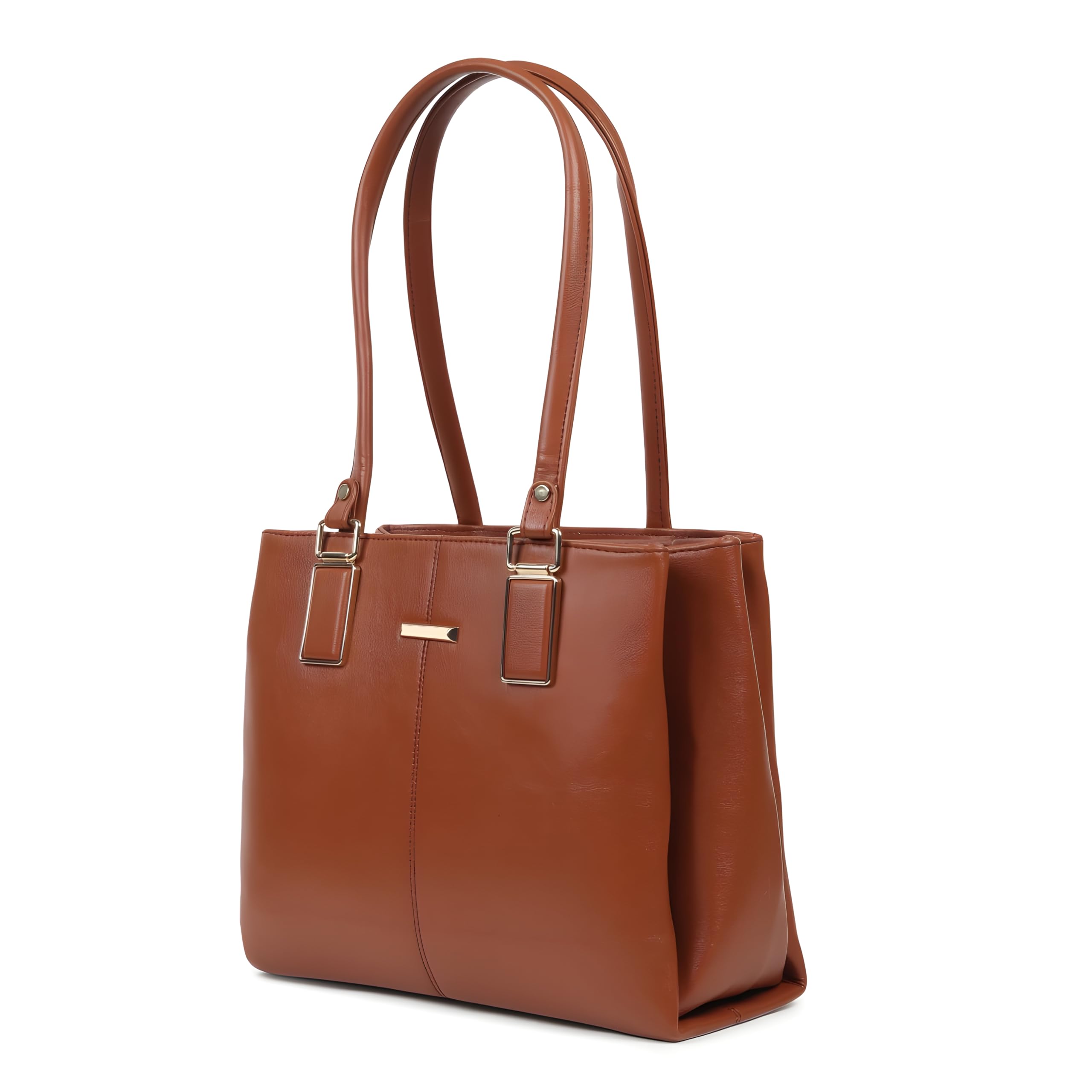 empoluxe Women’s Rexine Handbag Shoulder Tote Bag for Daily Use | Structured Carry Bag with Dual Handles (Brown)-picture-48