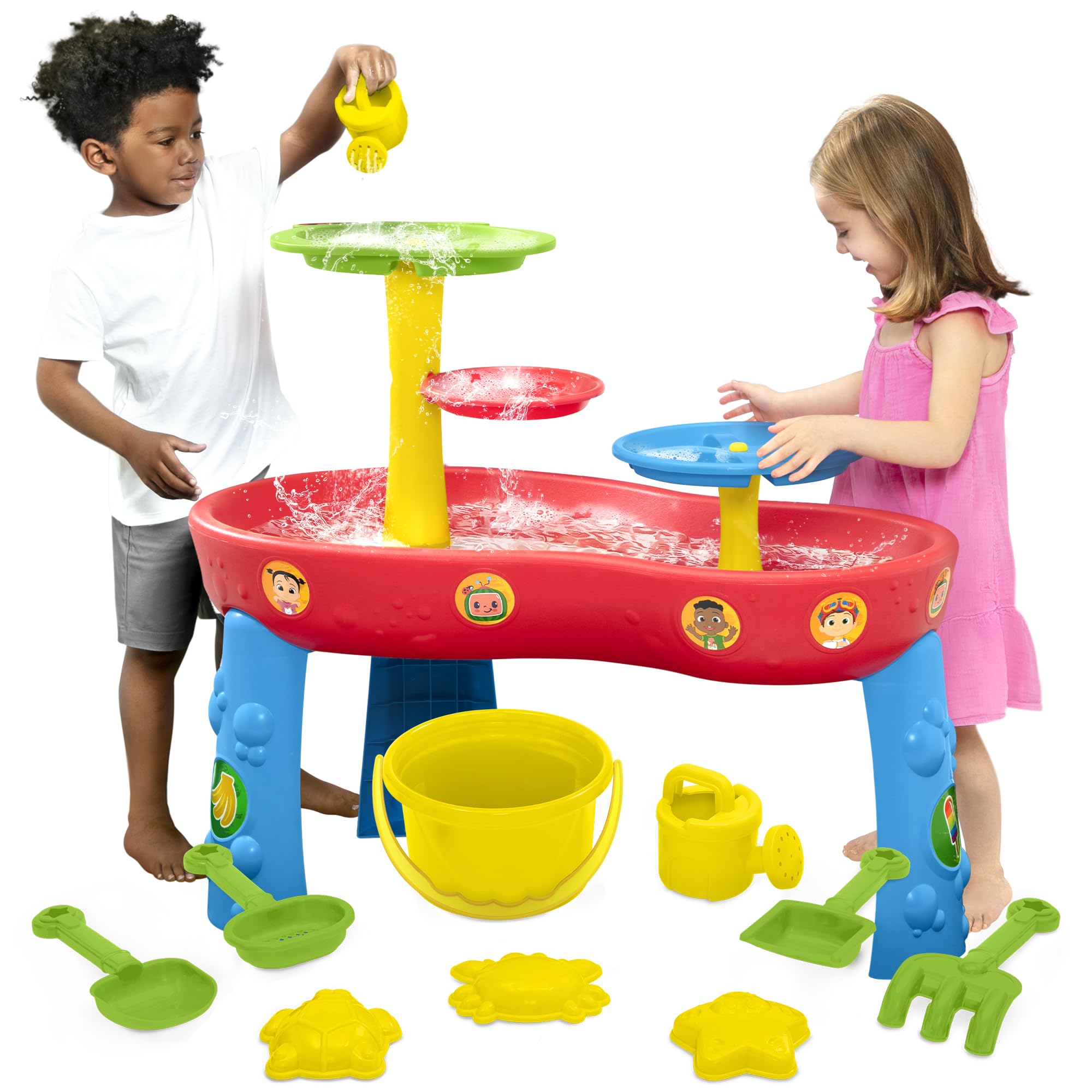 CoComelon Water Table by Delta Children | 3-Tier Activity Water Play Table with 11-Piece Toy Set | Water Sensory Table + Summer Beach Toys for Outside Backyard for Toddlers Ages 2+, Blue