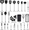 Set de utensilios de cocina de silicona, 33 piezas con espátulas y cucharas para ollas antiadherentes, incluye soporte, herramientas de cocina de silicona y acero inoxidable, accesorios útiles para sartenes y ollas 3