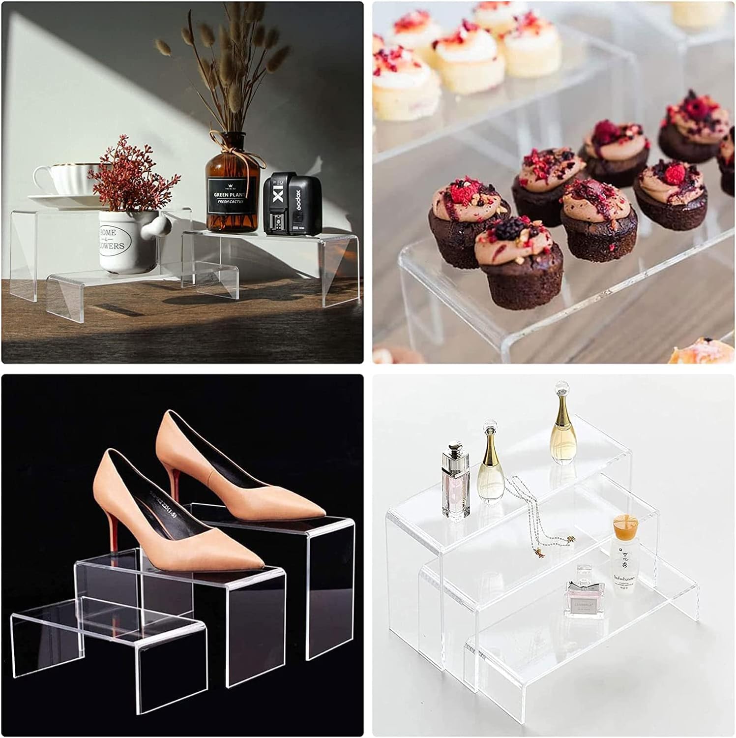 BIGIMALL Acrylic Display Stand for Shop | Showroom | Shopping Mall | Complex Standard Size 3 Step Acrylic Display Stand for Shoe, Bags, Nail polish, Cupcake, Toys, Collectible, Luxury Goods 1 4