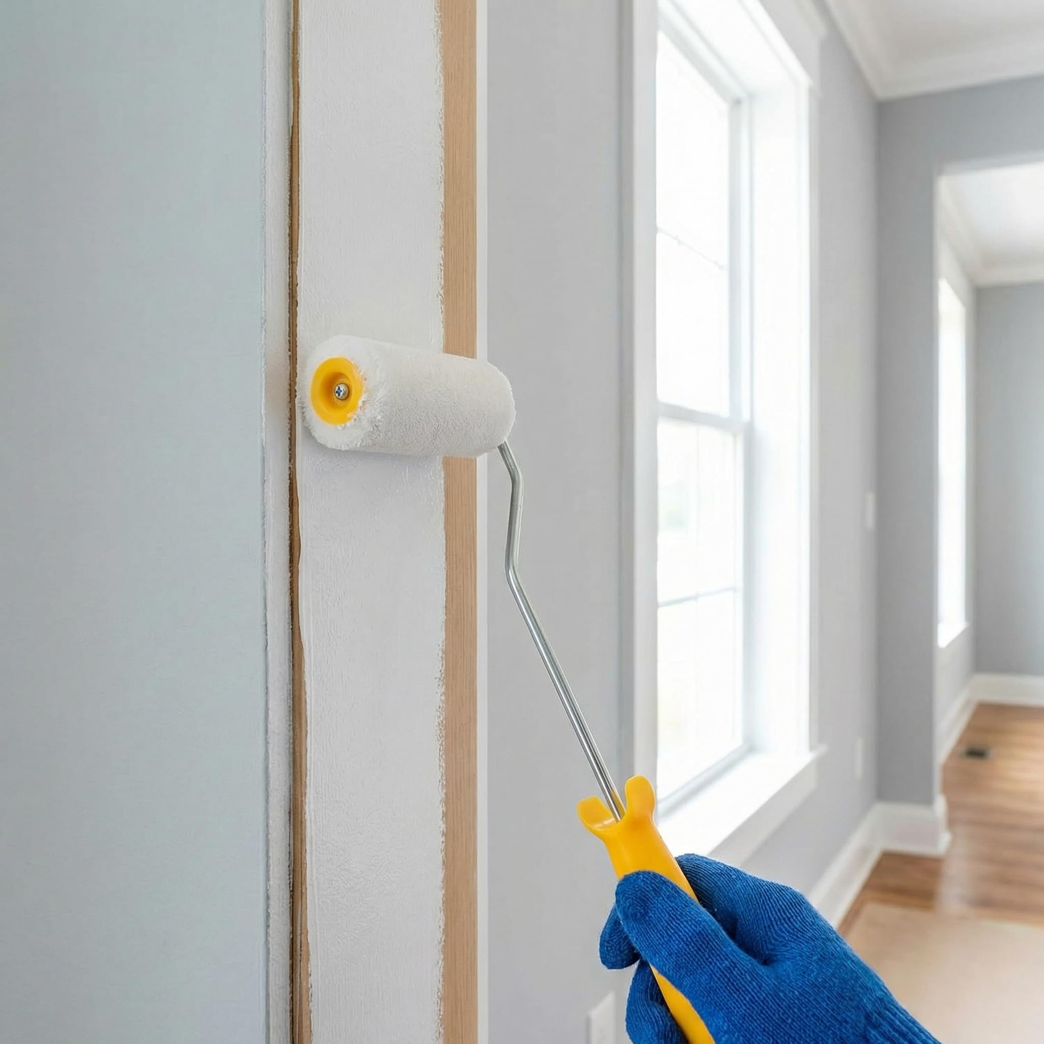 60 Piezas Set de Rodillos de Pintura Pequeños,10 CM Rodillo Pintura Pared Rodillo de Pintura Pequeño con 3 Mango de Rodillos,Juego de Cepillos para Pulgar Amarillo para Renovaciones Paredes | Rodillos de espuma para puertas, muebles, radiadores, paredes y