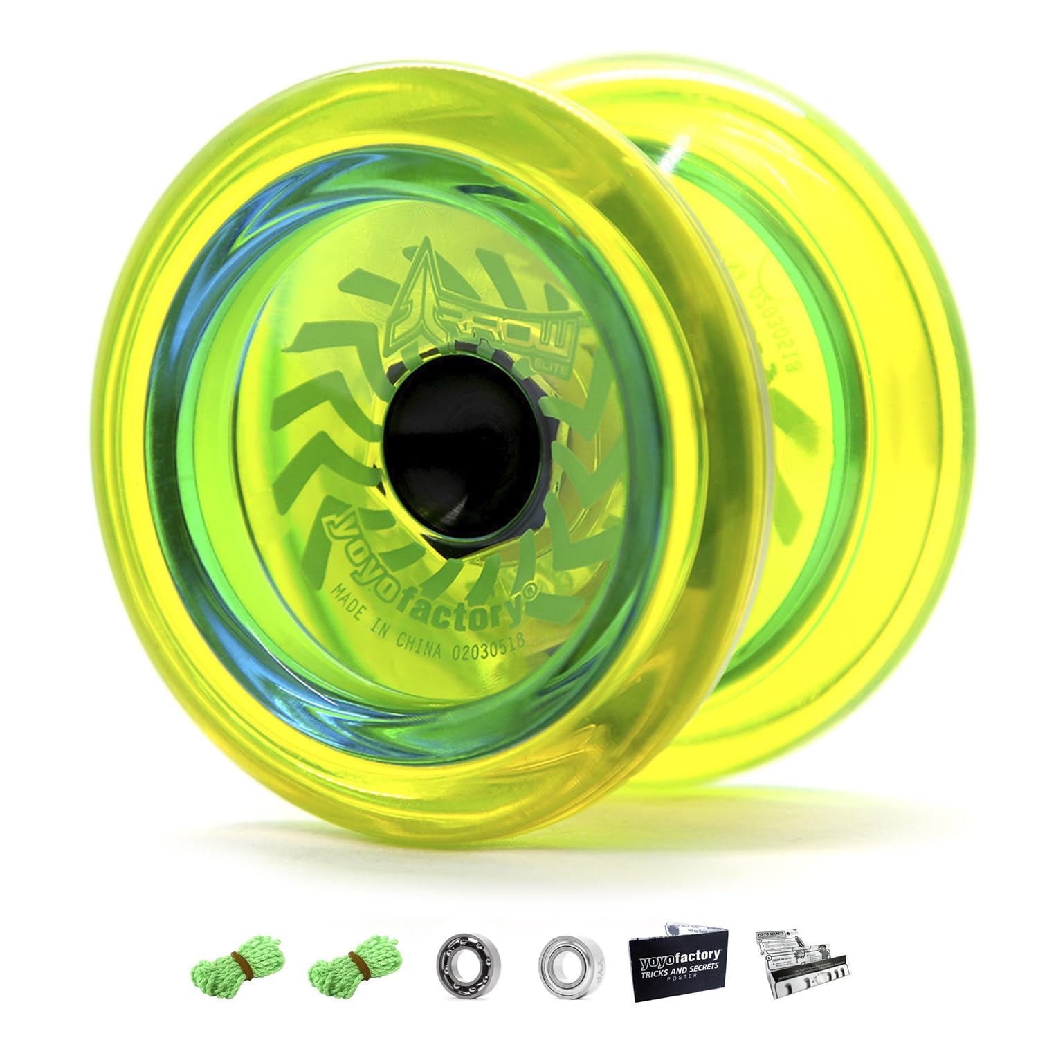 YoyoFactory ARROW Freestyle Yo-Yo - Yellow (beginner to pro, 2 different level ball-bearings, string and instructions included)