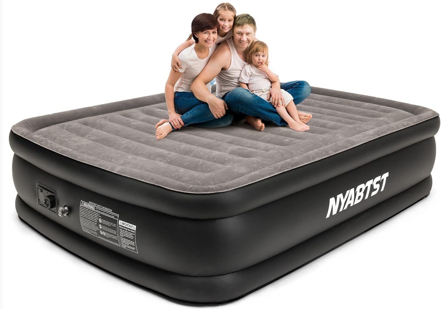 Air Mattress, 20” Air Mattress Queen with Built in Pump, Portable Semi-Automatic Twin air Mattress, air Bed with Automatic Inflation/deflation Function, use for Guest, Home,Camping 20 Inch Black and Gray