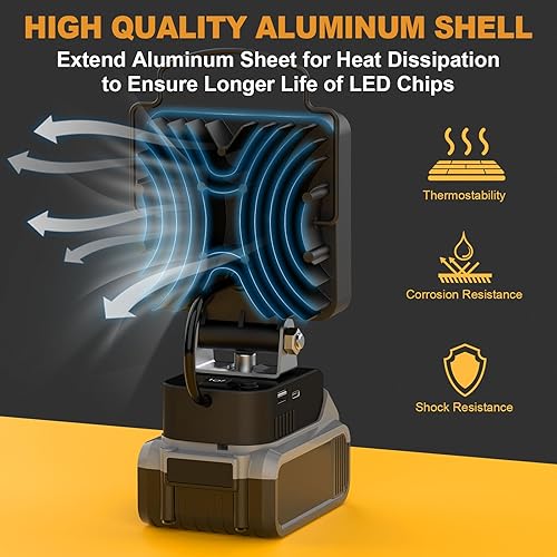 Miniatura 8 de Luz de trabajo LED inalámbrica para batería Dewalt de 18 V, interruptor de alimentación mejorado de 48 W, 4800 lúmenes, luz de inundación debajo del