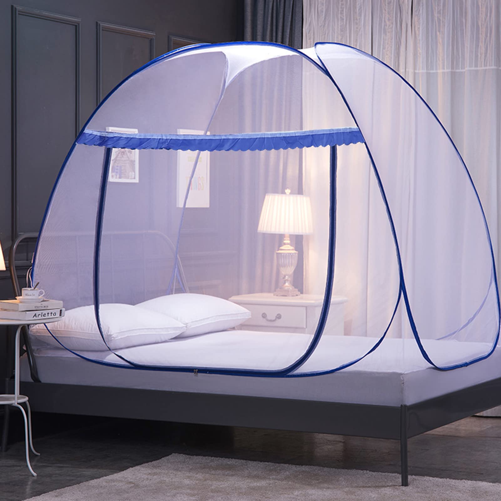 LIHAO Moskitonetz Pop Up Moskitozelt Faltbares Engmaschiges Mückennetz Reise-moskitonetz Doppelbett feinmaschiges Mückennetz für Reise und Zuhause (200 * 180cm)
