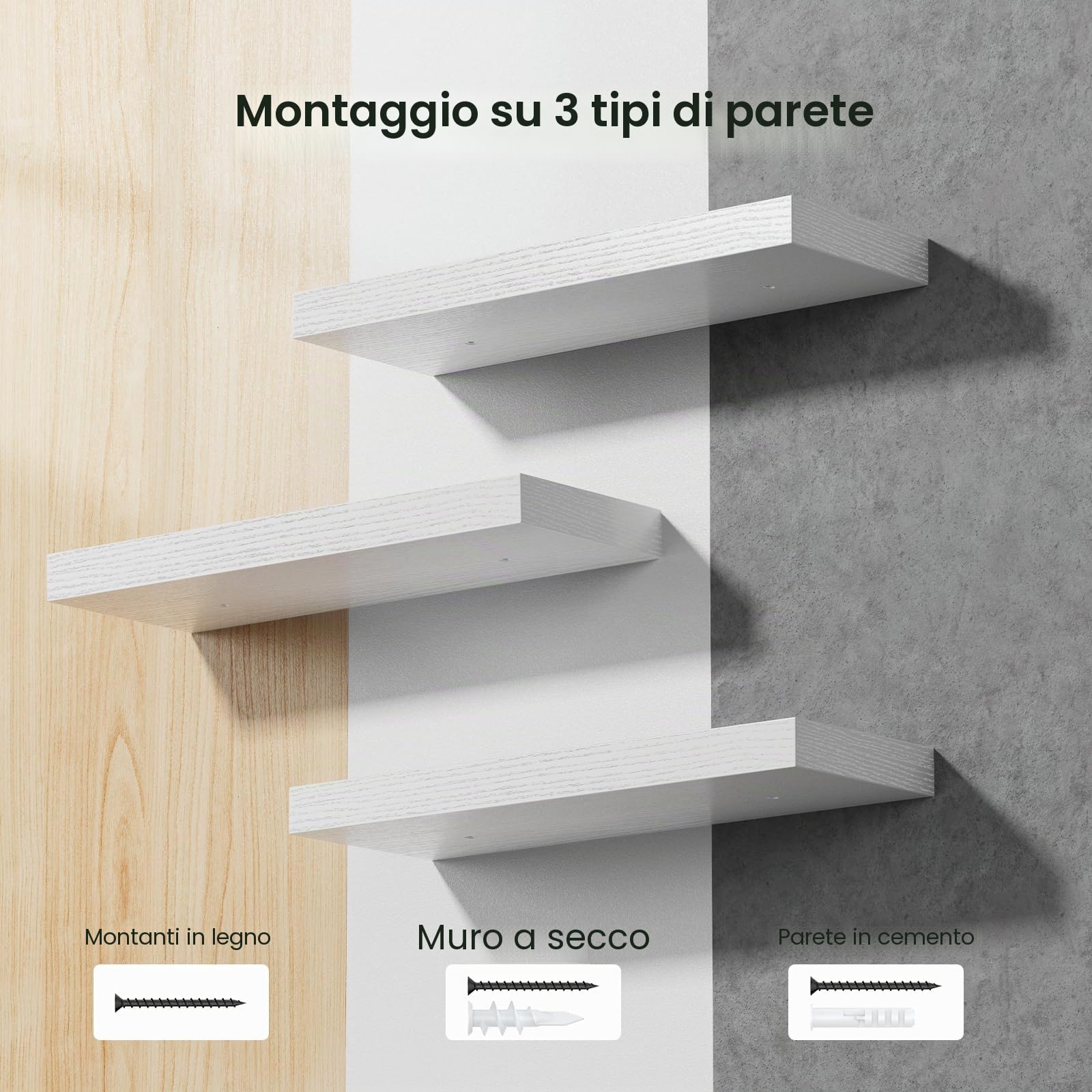 STOREMIC Mensola da Parete, mensole da Parete in Legno, 40 cm, mensole Decorative, Set di 3 Pezzi, con Ampio Spazio per Camera da Letto, Ufficio, Soggiorno, ECC