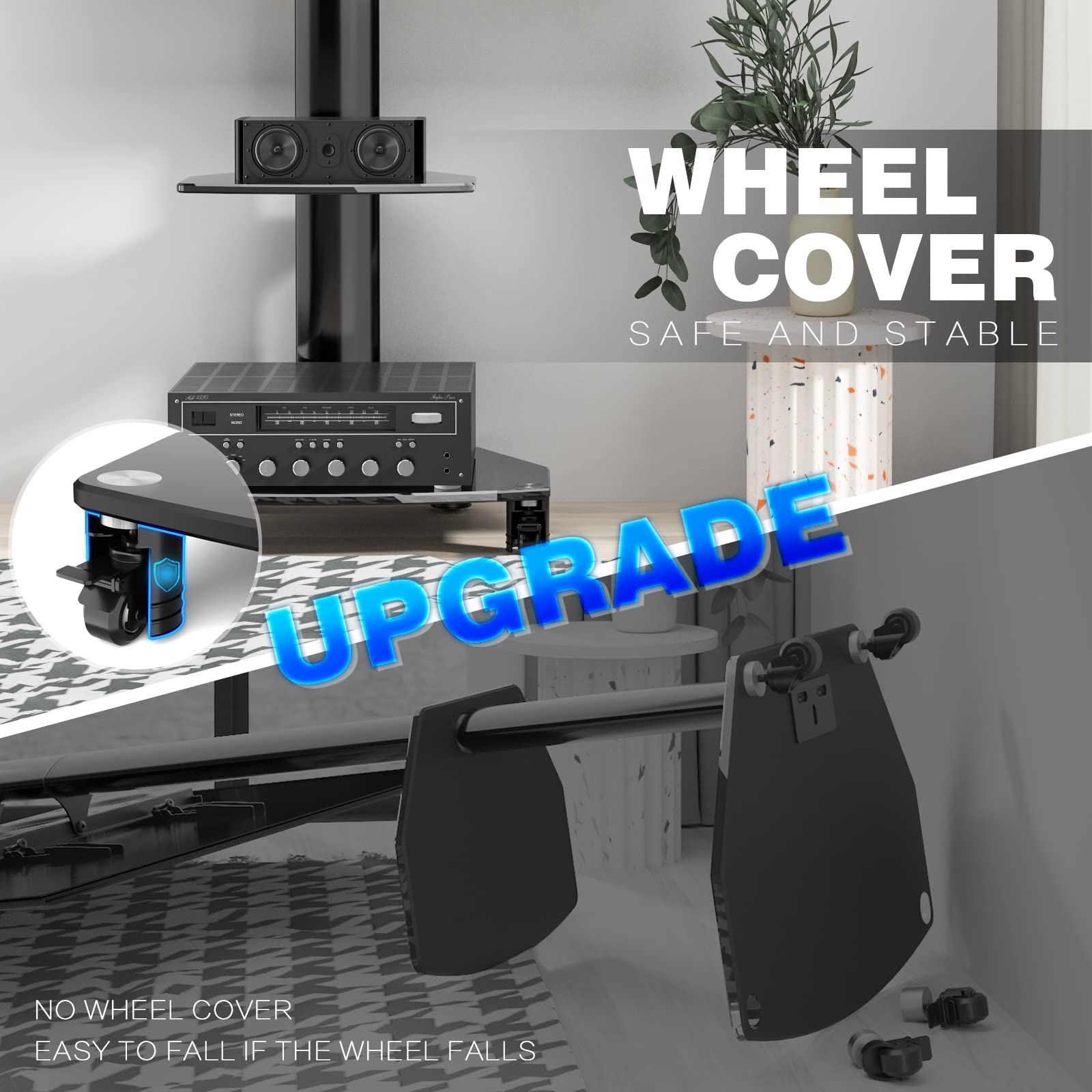 RFIVER Pie Soporte TV Ruedas de 27 a 65 Pulgadas - Altura Ajustable y +/-45° Giratorio Suelo Móvil con Estante & Gestión Cables | MAX Vesa 400x400mm 50 KG