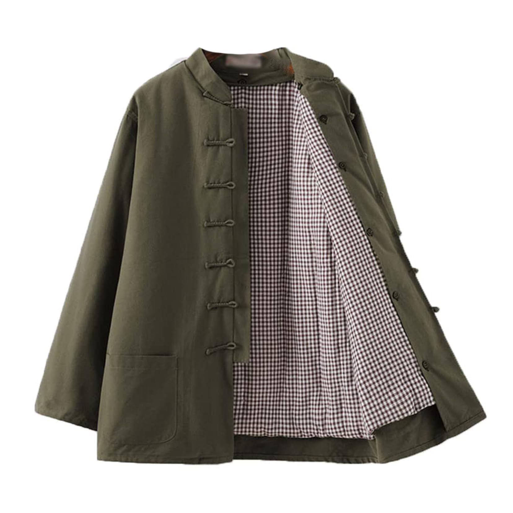 Traje Tang, Uniforme de Tai Chi de invierno, chaqueta de traje de grueso desmontable, tela áspera vieja de algodón, ropa cálida de Kung Fu chino for hombres(Green_3XL)