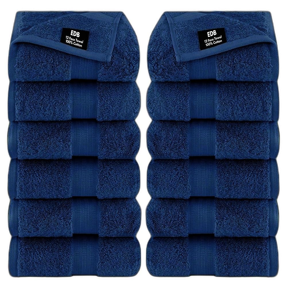 EDB 12x Washcloth Set 100% Egyptian Cotton 30x30cm Hotel Quality Flannels Soft Towels - Quick Dry And Highly Absorbent Face Towels 500 GSM (Blue)