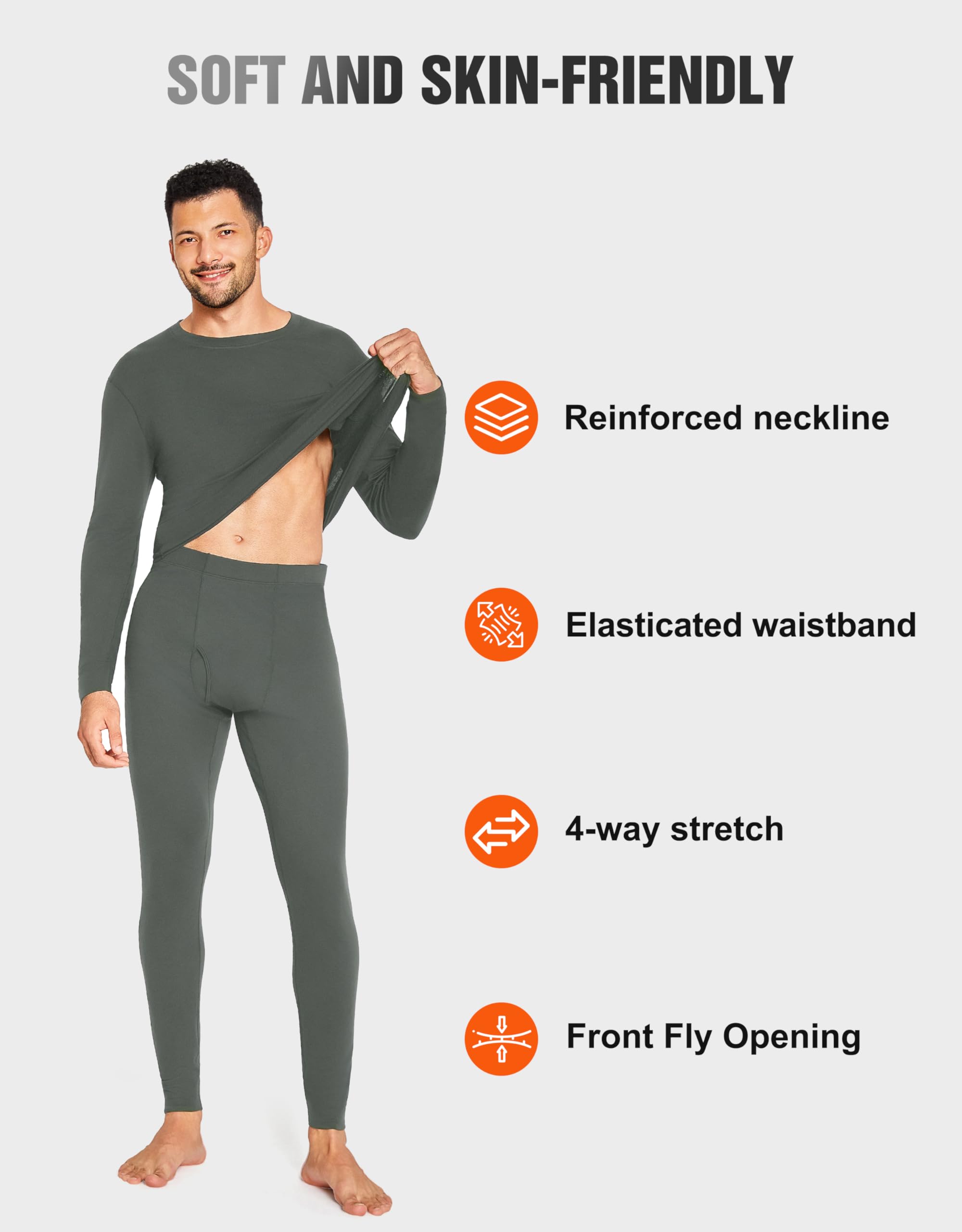 YESWEL 100% Ropa Interior de Merino para Hombre, Juego Termo Interior Suave para Invierno, Ropa Interior de Esquí de Lana Merina Cálida, Camisa de Manga Larga y Pantalón (Talla M-XXL)