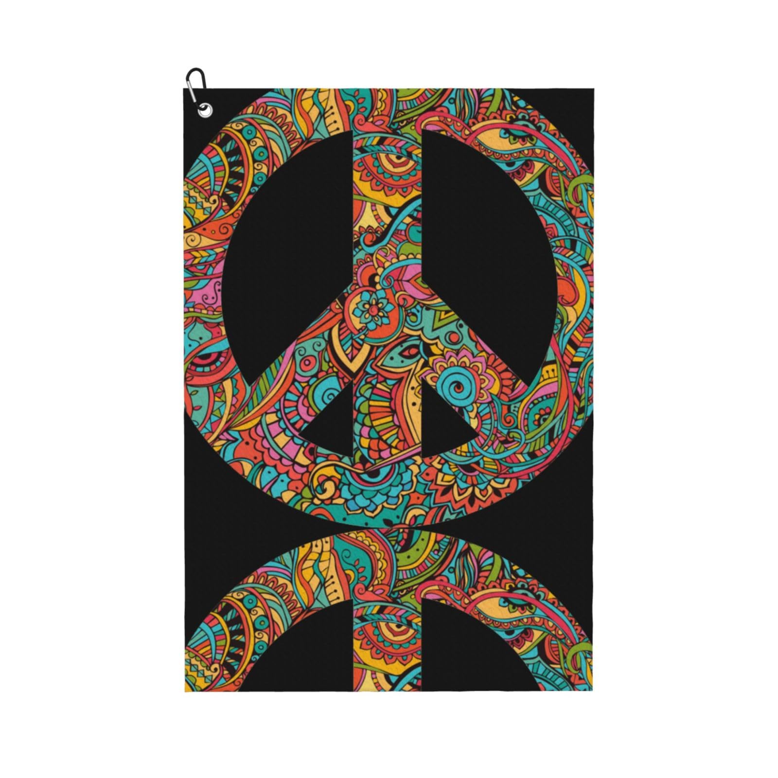 peiyeety Psychedelic Peace Sign Microfiber Golf Towel with Carabiner Clip, 16x24 Inch Absorbent Waffle Weave Towel for Golf Bags