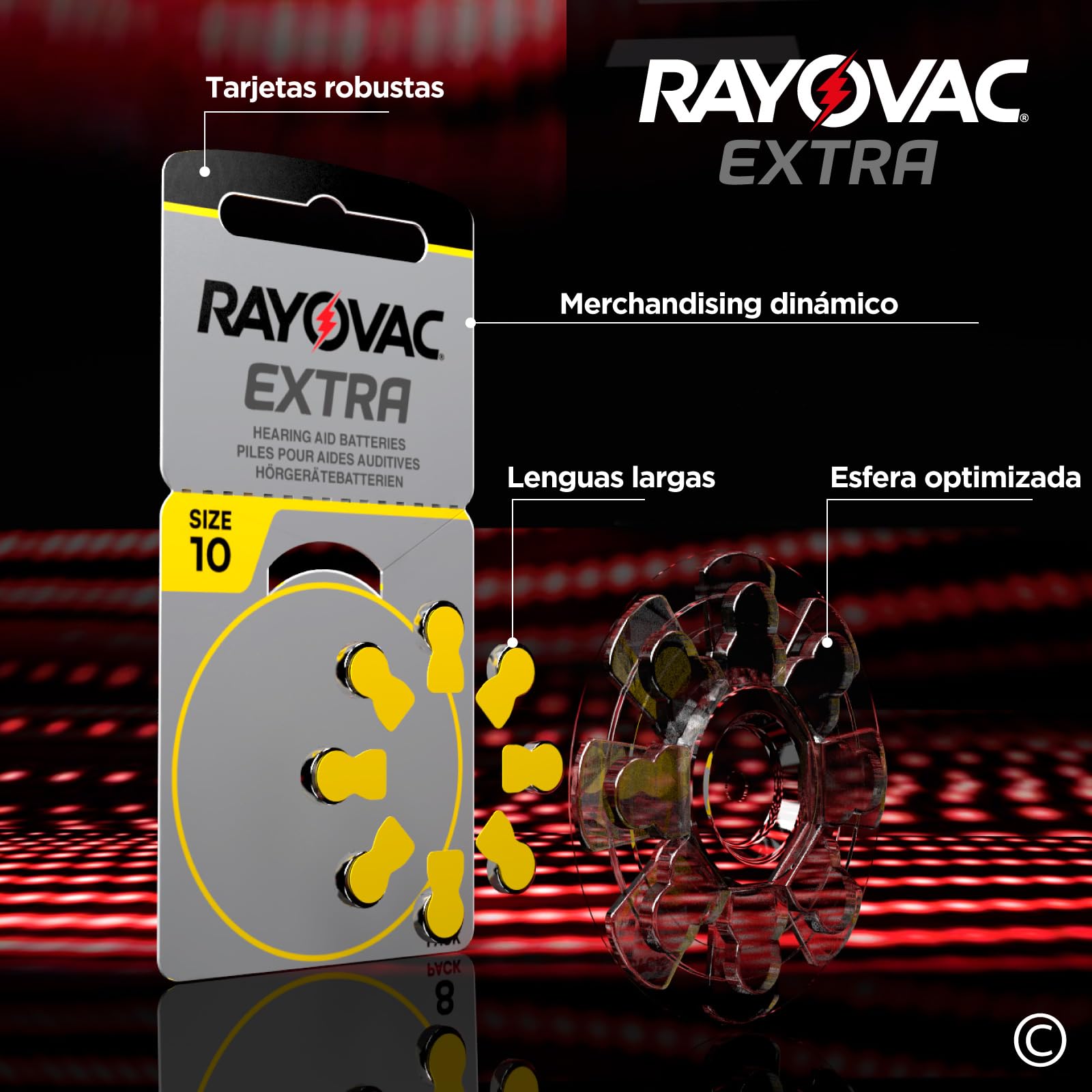160 Pilas para audífonos Rayovac Extra Tamaño 10 PR70 Amarillo Udivita - 20 blísteres de 8 Pilas