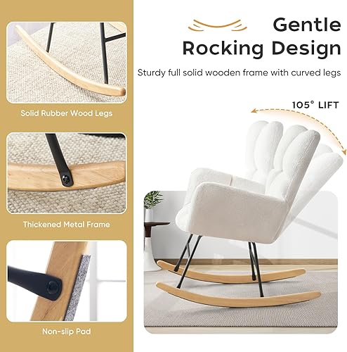 Miniatura 3 de Mecedora tapizada para guardería, mecedora tapizada de peluche, asiento acolchado con respaldo alto, silla auxiliar cómoda para sala de estar,