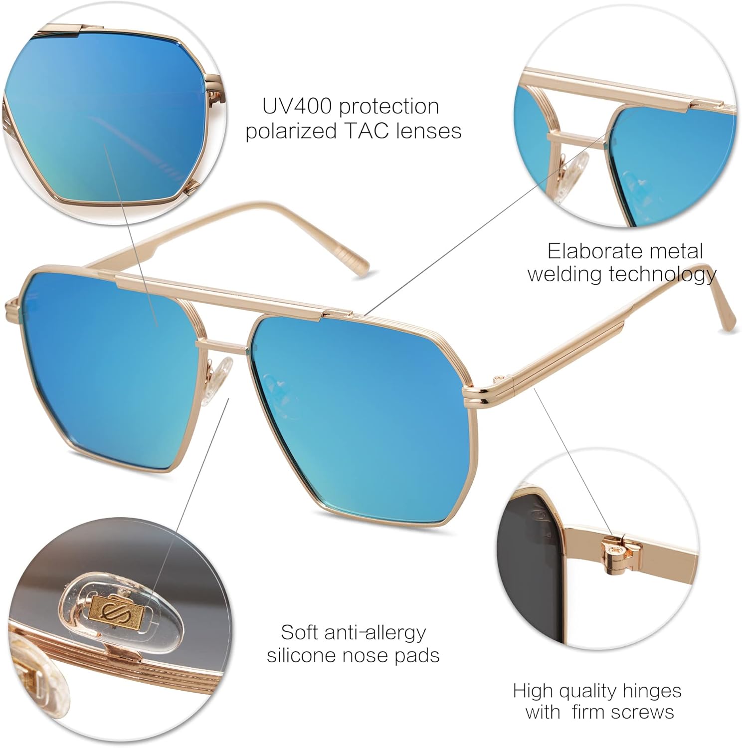 SOJOS Retro Oversized Square Polarized Sunglasses for Women Men Vintage Shades Classic Large Metal Sun Glasses - Image 4