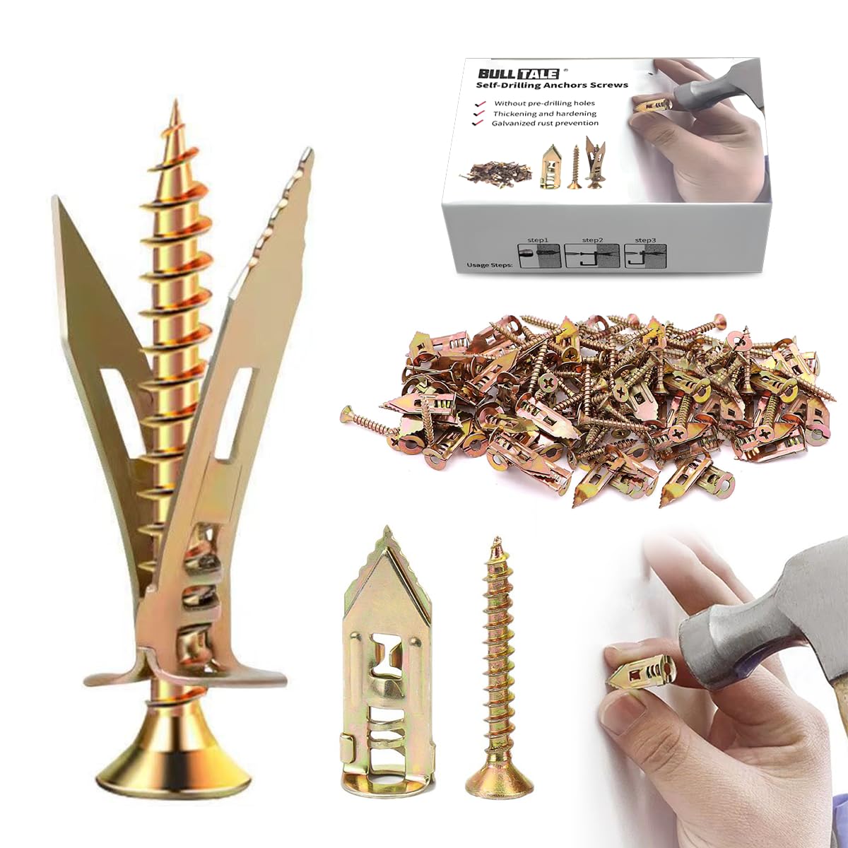 Drywall Anchors and Screws kit Self Drilling Drywall Anchors,New Drywall Screws and Anchors with Door Hinge Repair Tool Easy for Fixing Shelf, Outdoor