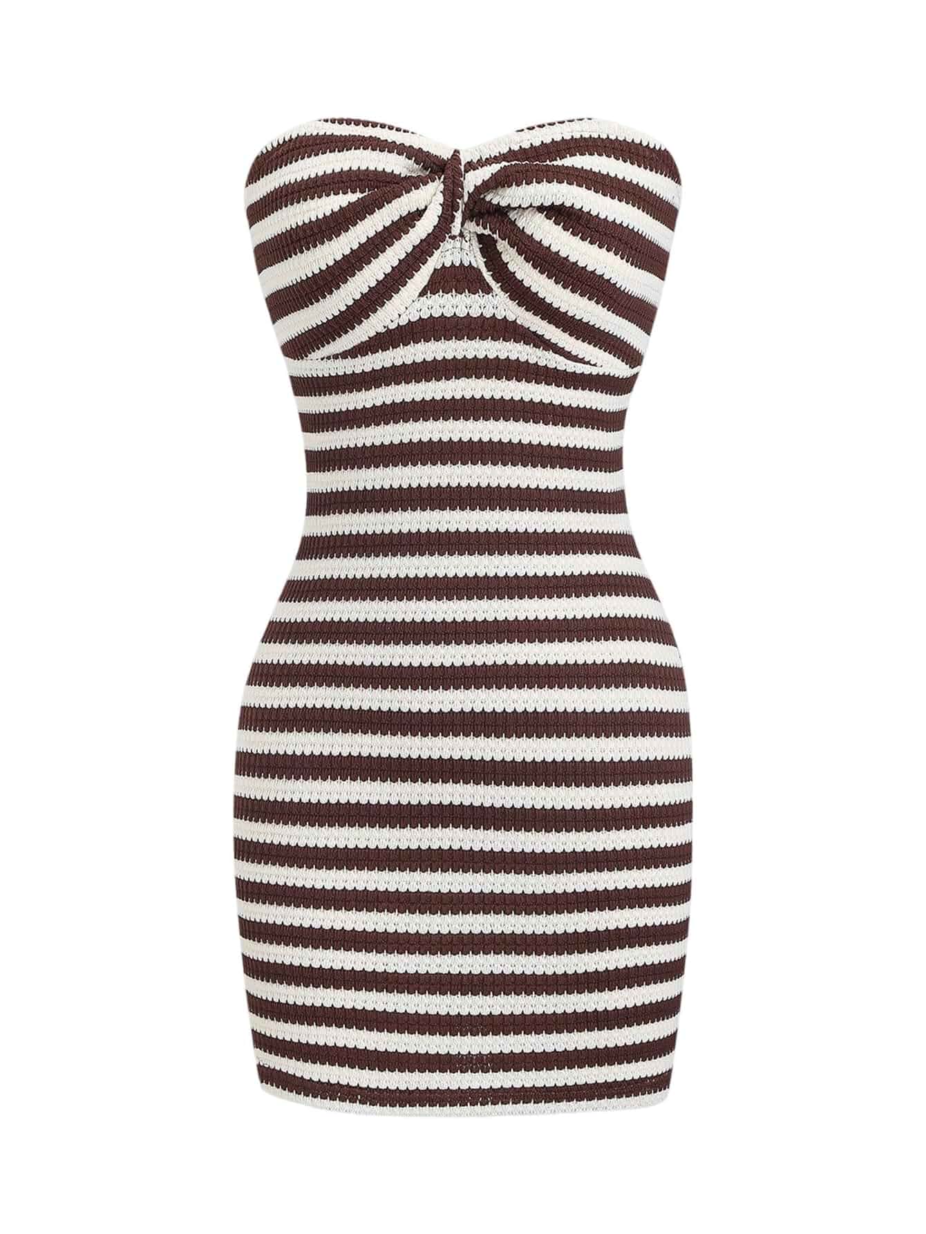 SOLY HUX Women's Striped Twist Strapless Bodycon Knit Mini Tube Dress | Sleeveless, Vacation Going Out, Summer, Dresses