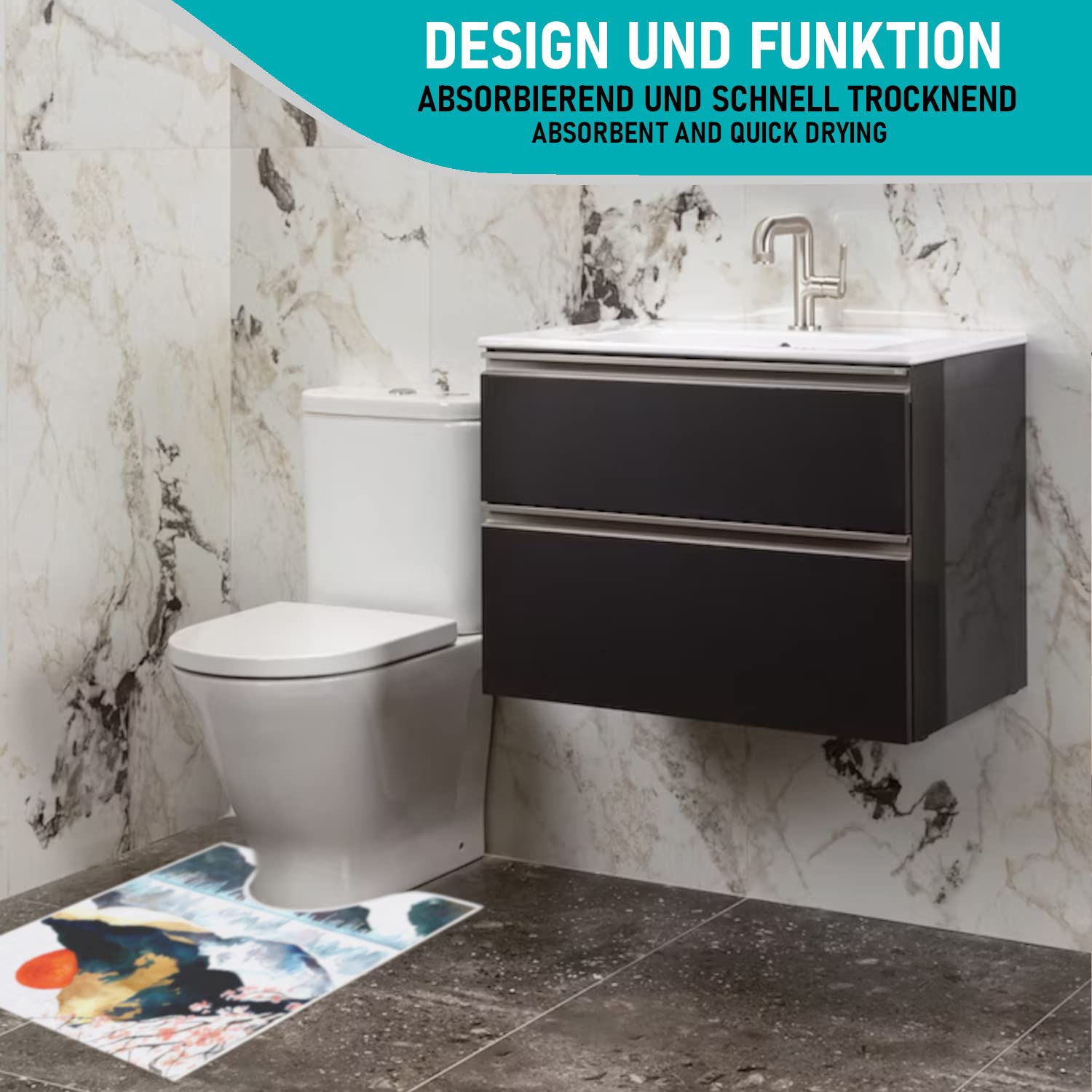 arteneur Alfombrilla WC con Recorte 50x60cm Japón | 550g/m² suave y grueso, recorte para inodoro, antideslizante, absorbente, lavable 40°C, compatible con suelo radiante