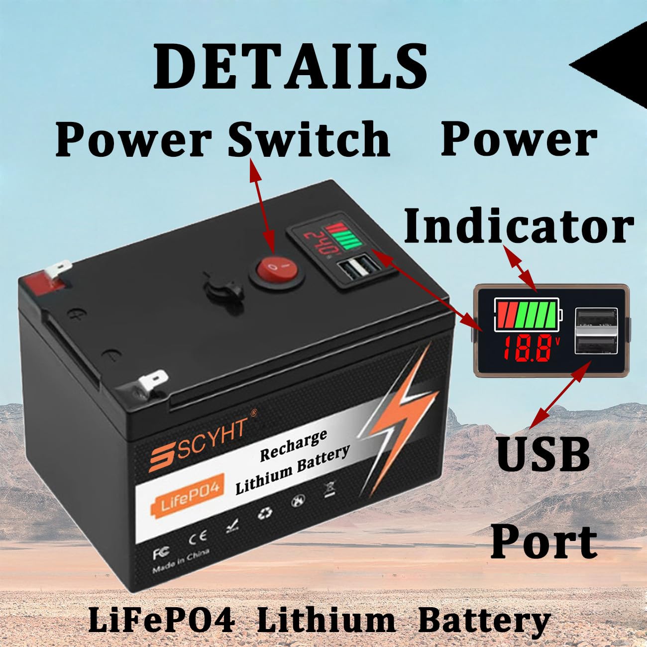 Batteria al litio 24V 10Ah 12Ah Batteria LiFePO4 8Ah Batterie agli ioni di litio 24V Batterie di ricambio per sistemi solari con porta USB per motori da 150W a 300W,24v8ah