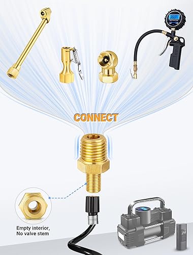 Miniatura 3 de EVOULTES Adaptador de inflador de aire de latón, 14 pulgadas NPT (M) a válvula Schrader estándar (M), conector de inflado de neumáticos para