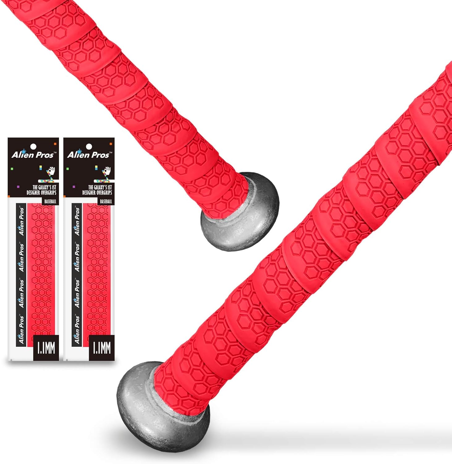 ALIEN PROS Bat Grip Tape for Baseball 1.1 MM (2 Pack, Red