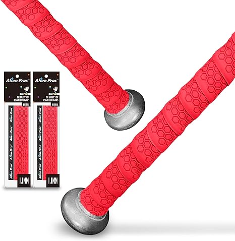 ALIEN PROS Bat Grip Tape for Baseball 1.1 MM (2 Pack, Red) - Precut and Pro Quality Bat Tape - Wrap Your Bat for an Epic Home Run - Replacement for Old Baseball bat Grip