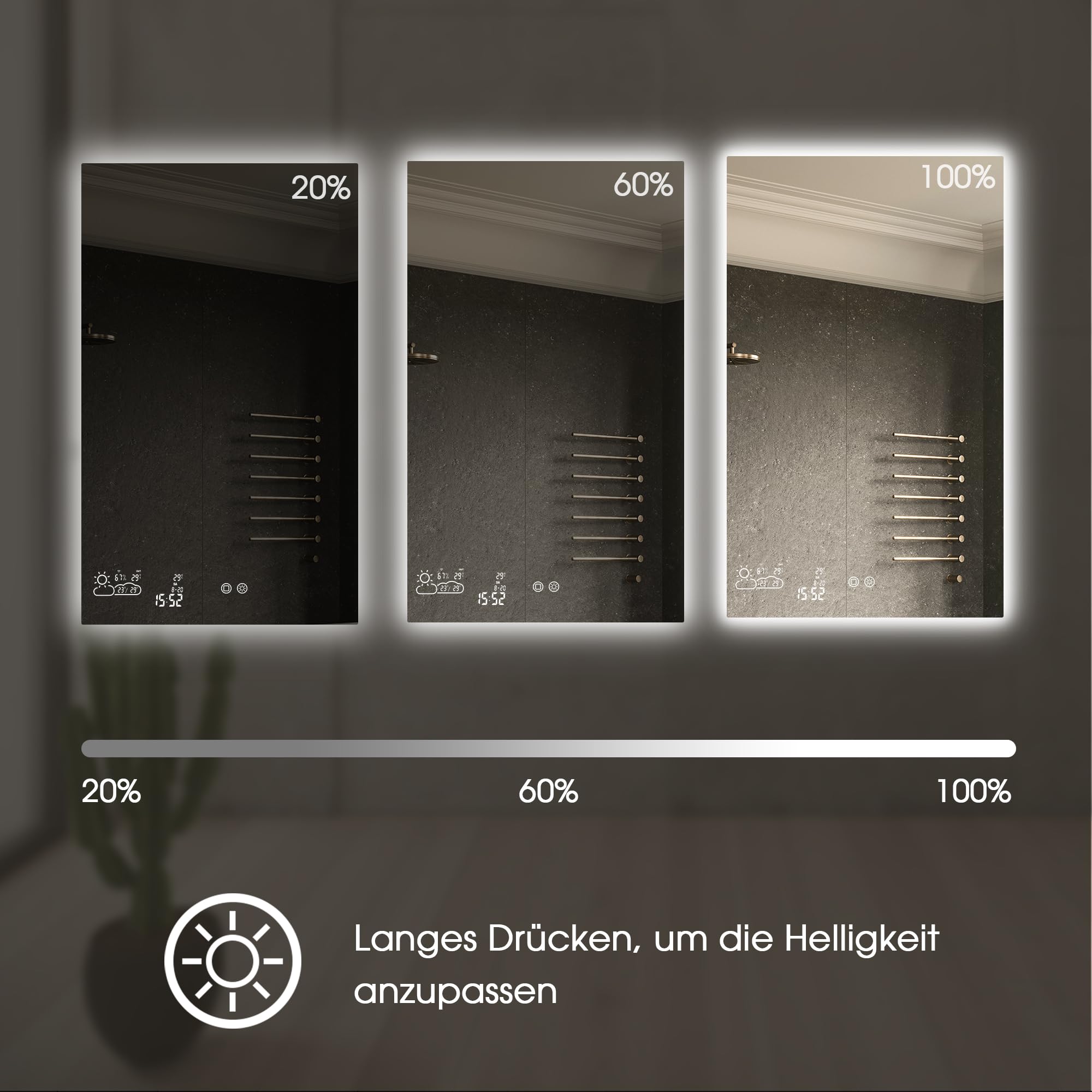 byecold Infrarotheizung 350W Spiegelheizung Spiegel Heizung Infrarot Badspiegel mit Wetter Touchschalter Smart WiFi Badezimmerspiegel mit LED Beleuchtung Warm/Kalt - Vertikal 60X100CM