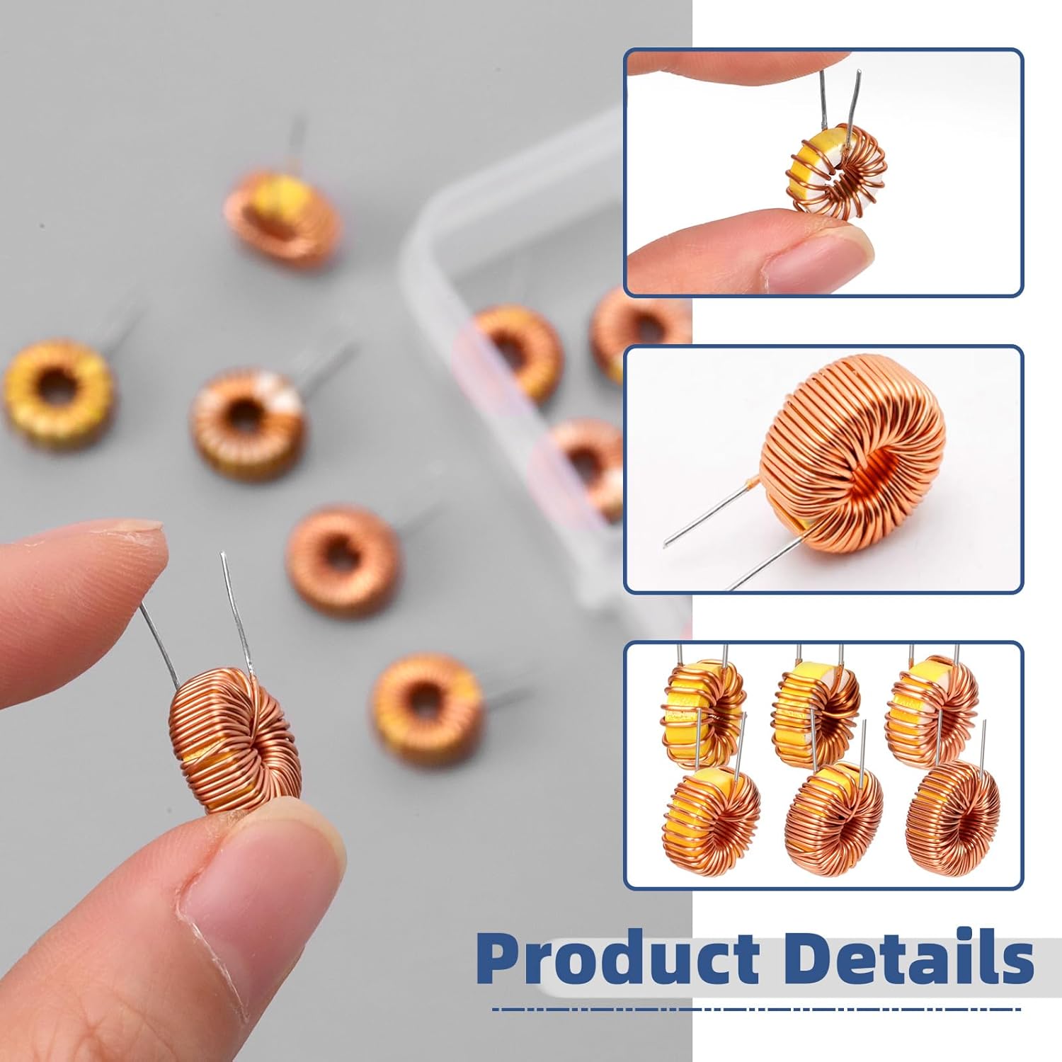 Glarks 30pcs 6 Sizes Toroid Core Inductor Kit, 10UH-2.8A 22UH-2.8A 33UH-2.8A 47UH-1.96A 100UH-1.96A 220UH-1.25A Inductance Copper Coil, Toroid Magnetic Inductor for Transformers DIY Circuit Board