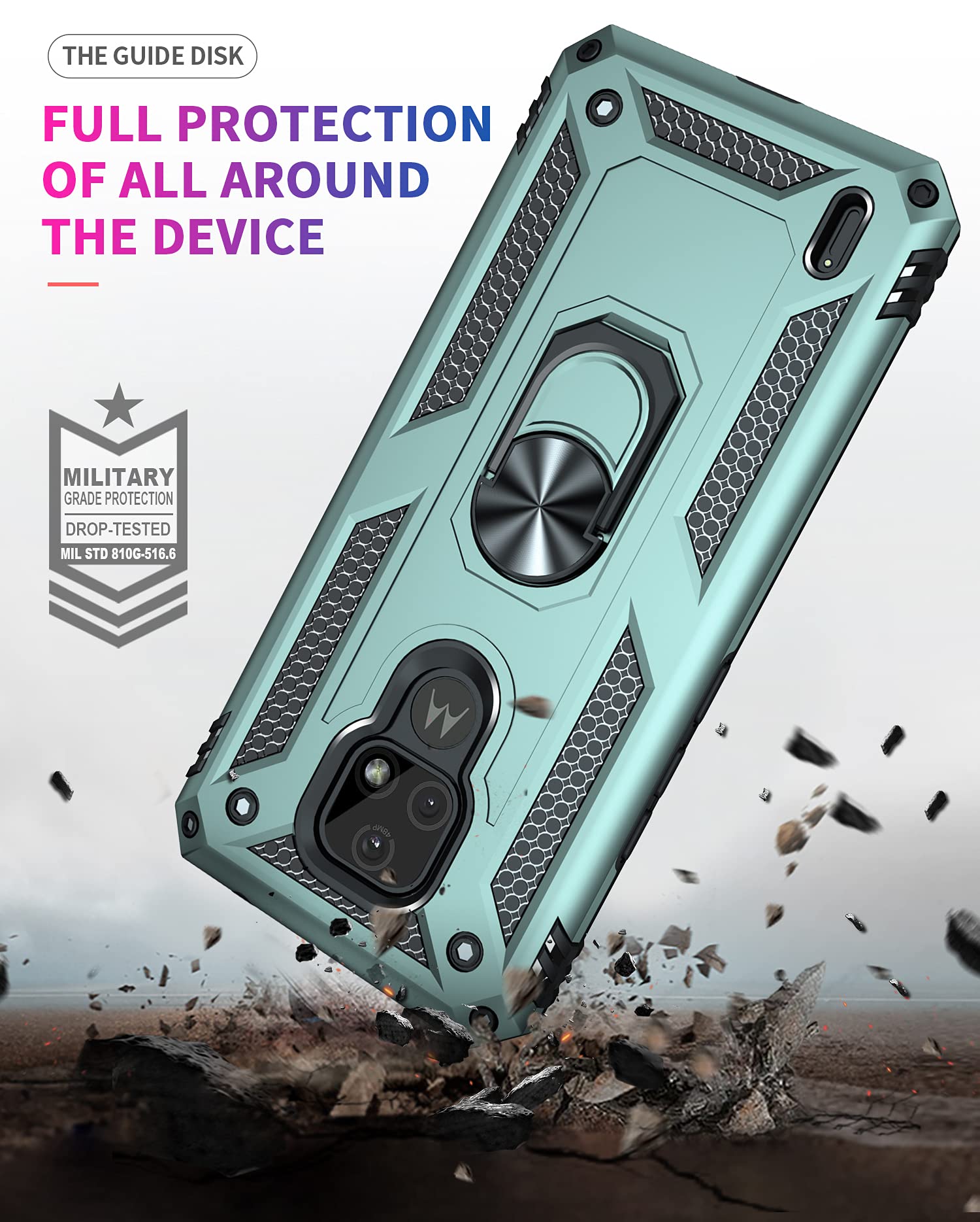 SORAKA Coque Pour Motorola Moto G9 Play / Moto E7 Plus | Anneau Métallique Rotatif + Support Magnétique | Silicone Souple & Coque PC