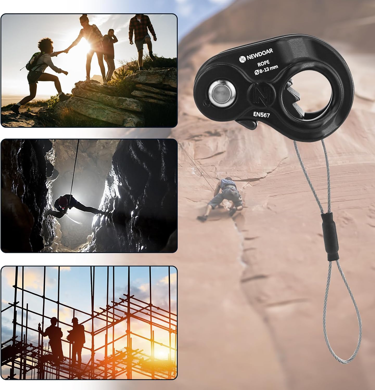 NewDoar Rope Ascender Lightweight Rope Clamp Ascender Riser Adjuster Fits 8-13mm Rope Self-Locking Grip for Rock Climbing,Hunting,Protection Rescue,Rappelling,Arborist,Gear Equipment