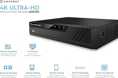 Miniatura 2 de Sistema de cámara de seguridad Amcrest 5MP, 4K 8CH PoE NVR, (4) x 5-Megapíxel Lente Gran Angular de 0.110in Resistente a la intemperie Metal Bullet