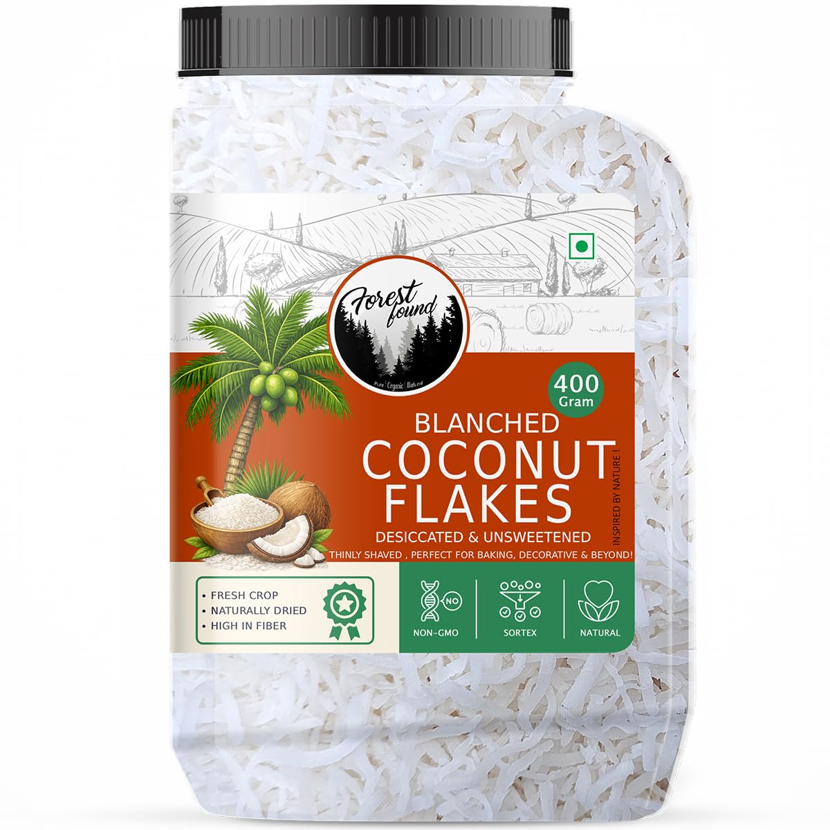 Forest Found Unsweetened Coconut Flakes (400g) | Pure Nariyal Burada for Ladoo, Barfi & Baking | Desiccated Coconut Powder for Macaroons, Cookies & Cakes | Rich in Vitamin E & Healthy Fats |Shredded Coconut-image-44