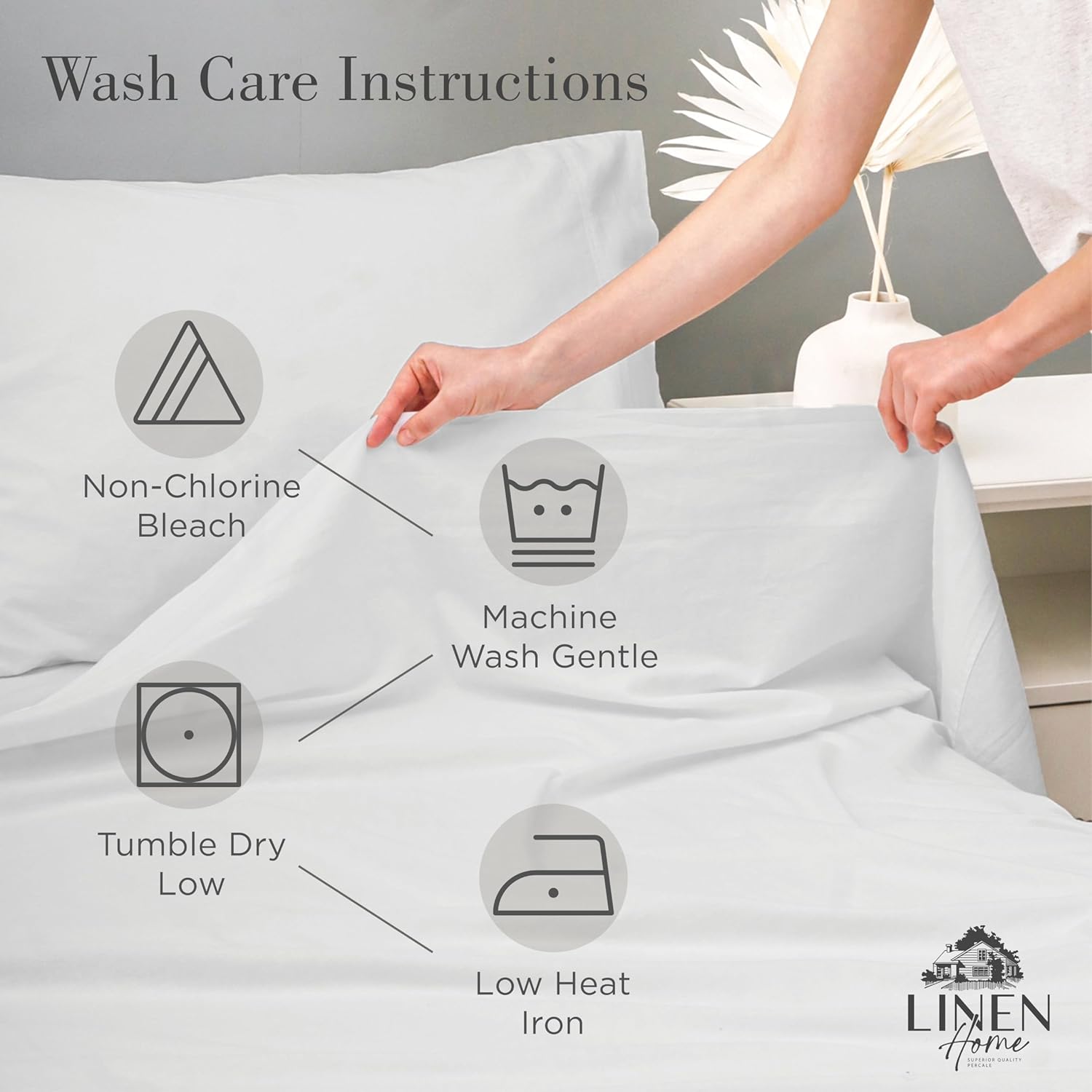 Linen Home 100% Cotton Percale 1 Flat Sheet, Queen Size - Crisp, Cool and Strong Bed Linen, Luxury Breathable Sheet, Light Taupe