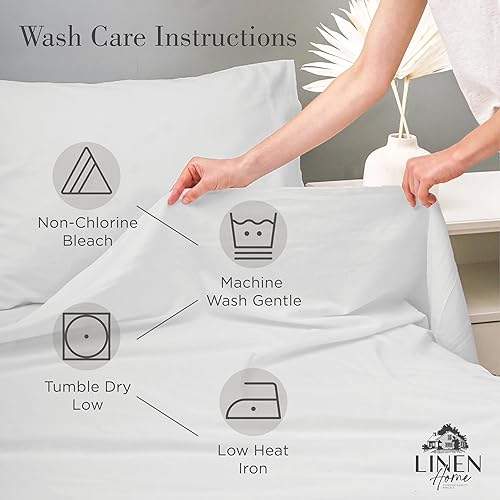 Miniatura 7 de Linen Home Juego de sábanas de percal de algodón lavado, color carbón, bolsillo profundo, 4 piezas, 1 sábana encimera, 1 sábana bajera y 2 fundas de