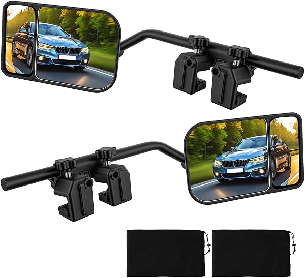 Universal Caravan Towing Mirrors Pair - Adjustable Wing Mirror Extensions with Clamps & Straps for Cars, 4x4s, Motorhomes - Eliminate Blind Spots (Style C) - 1
