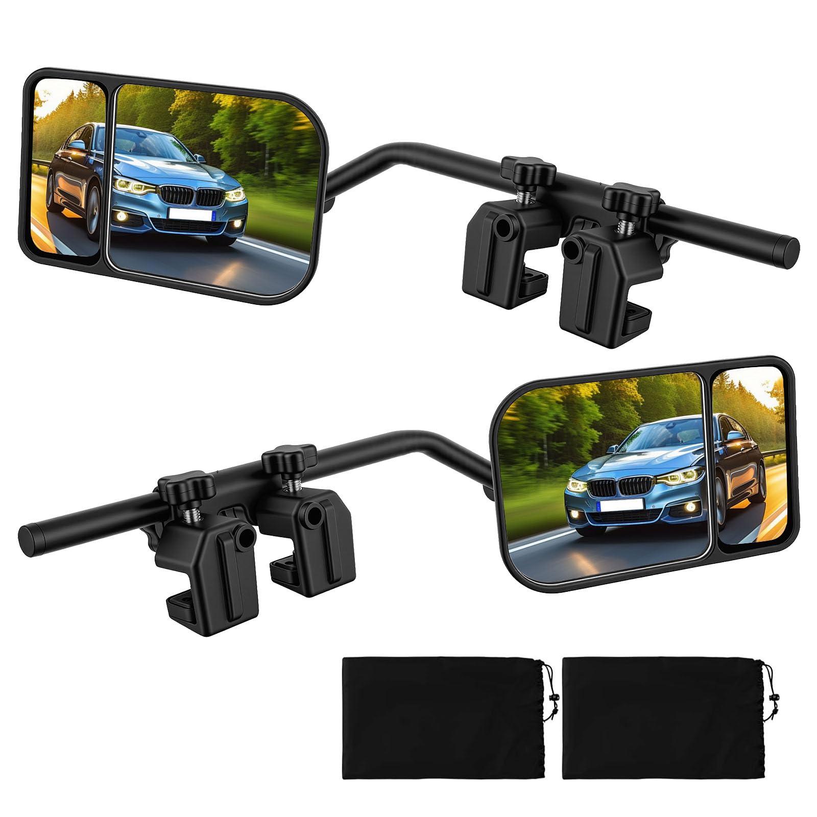 Universal Caravan Towing Mirrors Pair - Adjustable Wing Mirror Extensions with Clamps & Straps for Cars, 4x4s, Motorhomes - Eliminate Blind Spots (Style C) - 1