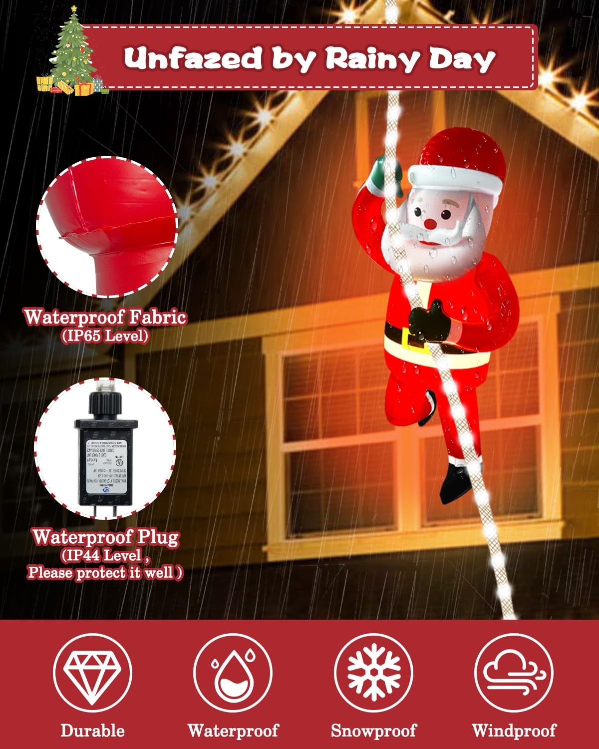 Christmas Inflatables Decorations Outdoor 9.8ft LED Xmas String Light with 2.7ft Luminous Santa Claus,LED Rope Hanging Lights Xmas Tree Decor for Window,Garden,Home,Indoor Decor Ornament Gifts